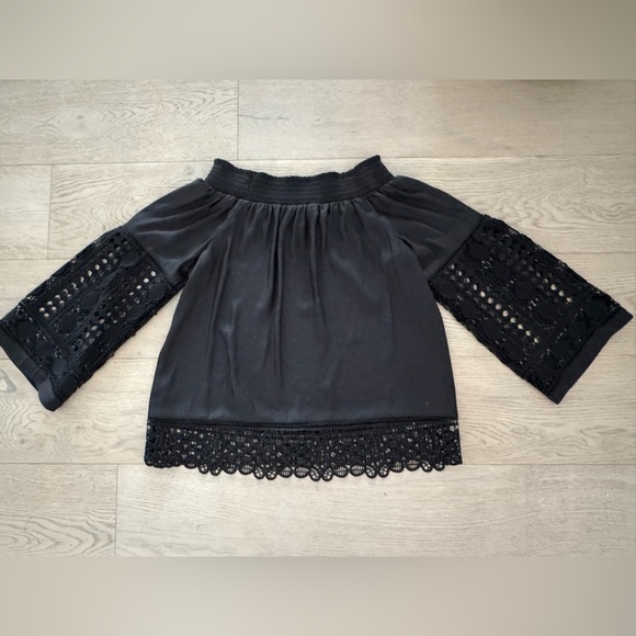 Ramy Brook Black Lace Trim Blouse size L - Picture 2 of 12